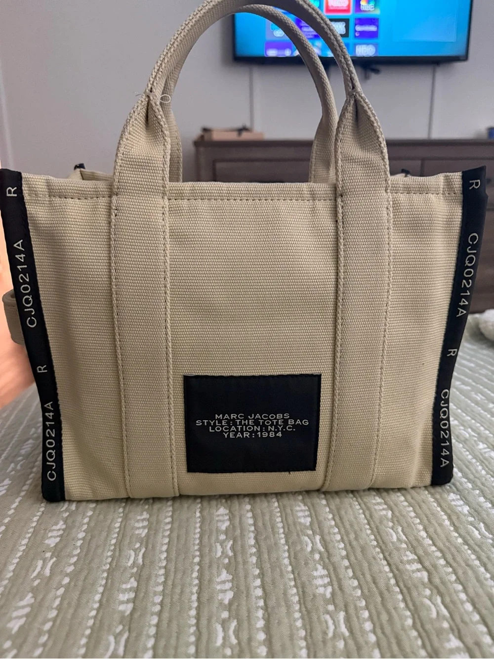 Marc Jacobs Beige Canvas 'The Tote Bag' with Black Accents